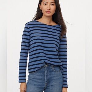 Saint James Atelier Blue and Black Striped Long Sleeve Top Size Large